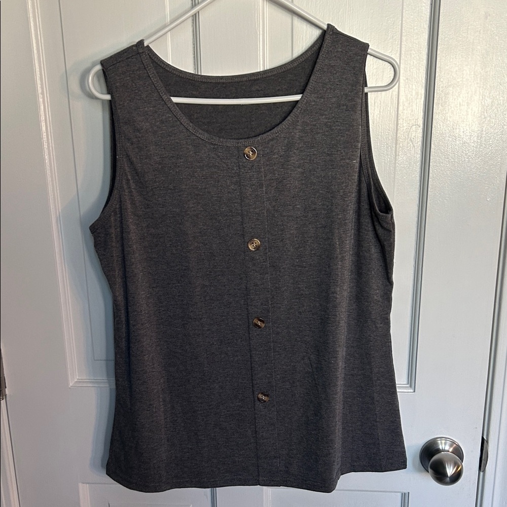 Gray Sleeveless Button-Front Top